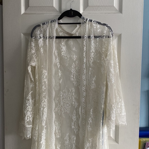 😍 NWOT Aporei Sheer Lace Maxi Dressing Robe Kimono, White, Large - Picture 13 of 16